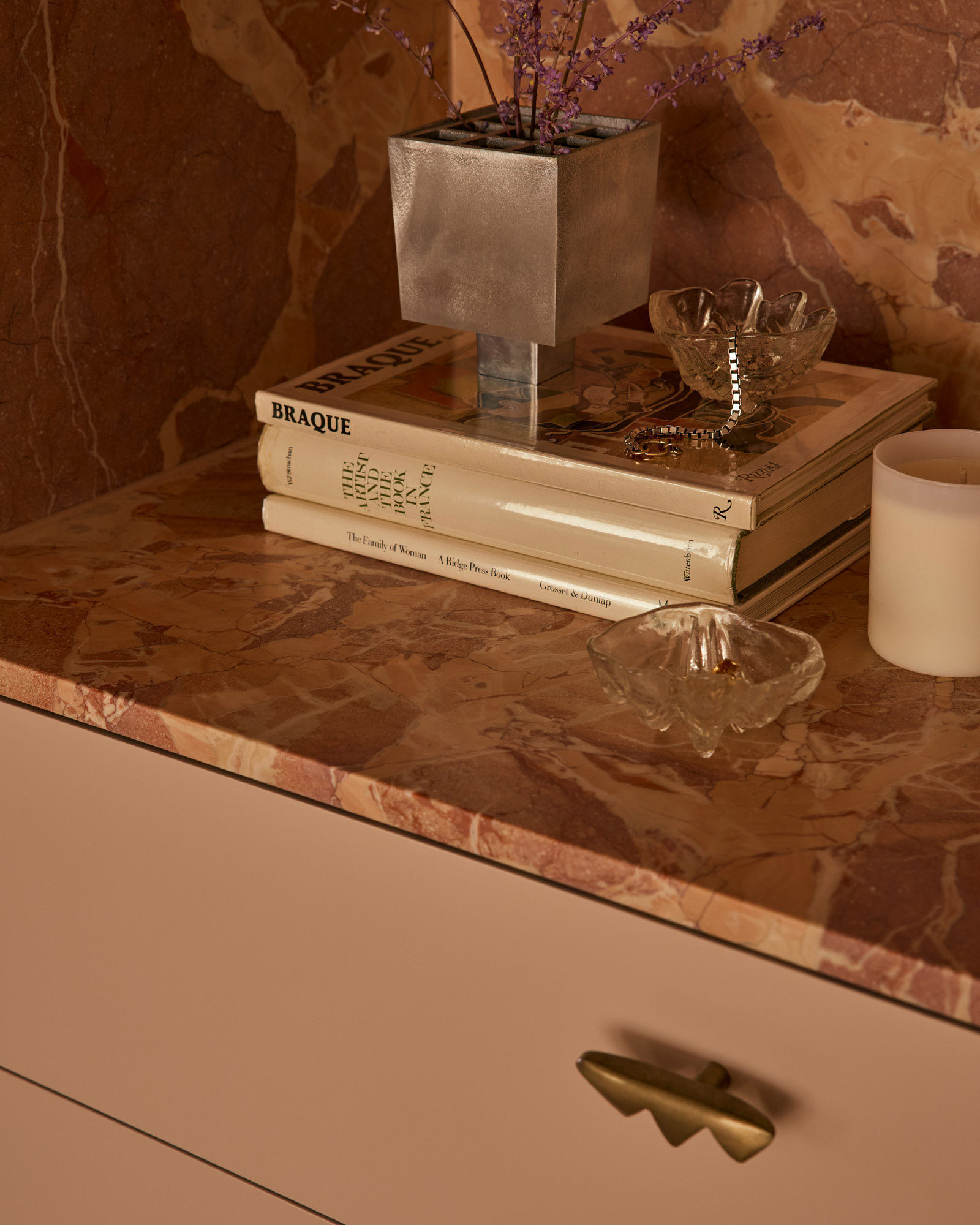 Little Cove bedroom with a small personal alcove finished in Artedomus Larosa marble, Georgina Jeffries, Lillie Thompson