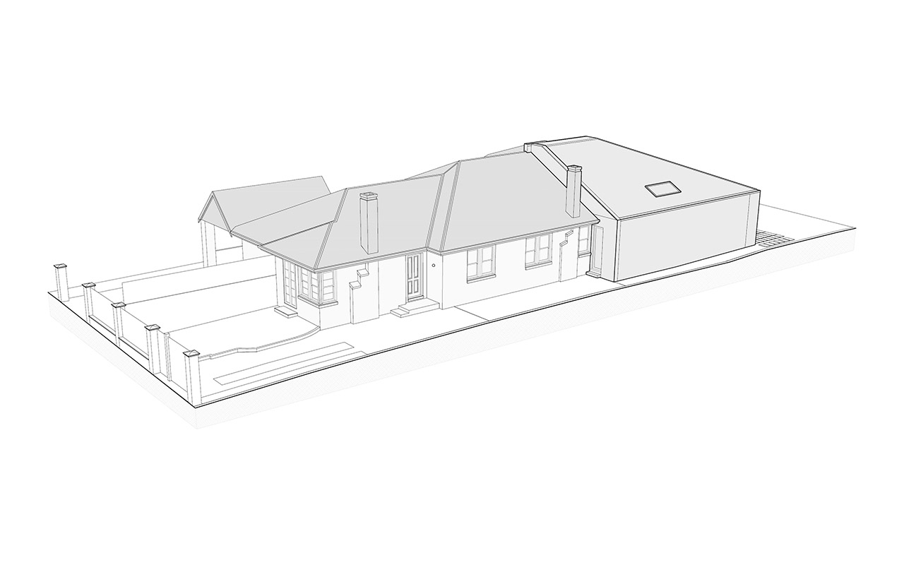 An architectural illustration showing the new architectural intervention - Silver House by By Mysa.