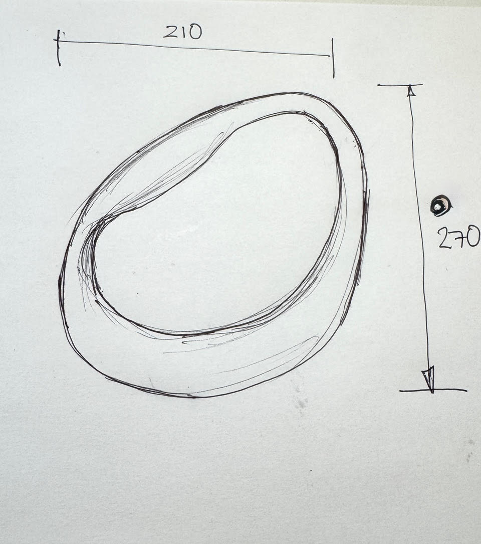 Amoeba door handle design drawing, courtesy of Philip Watts.