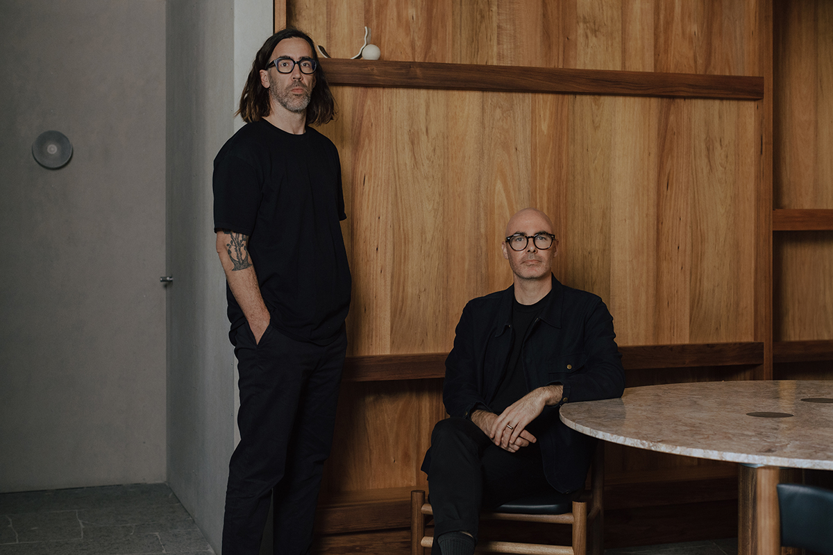 Left-right, Graham Charbonneau with Dave Bickmore, directors of Studio Gram, photography by Jonathan VDK.